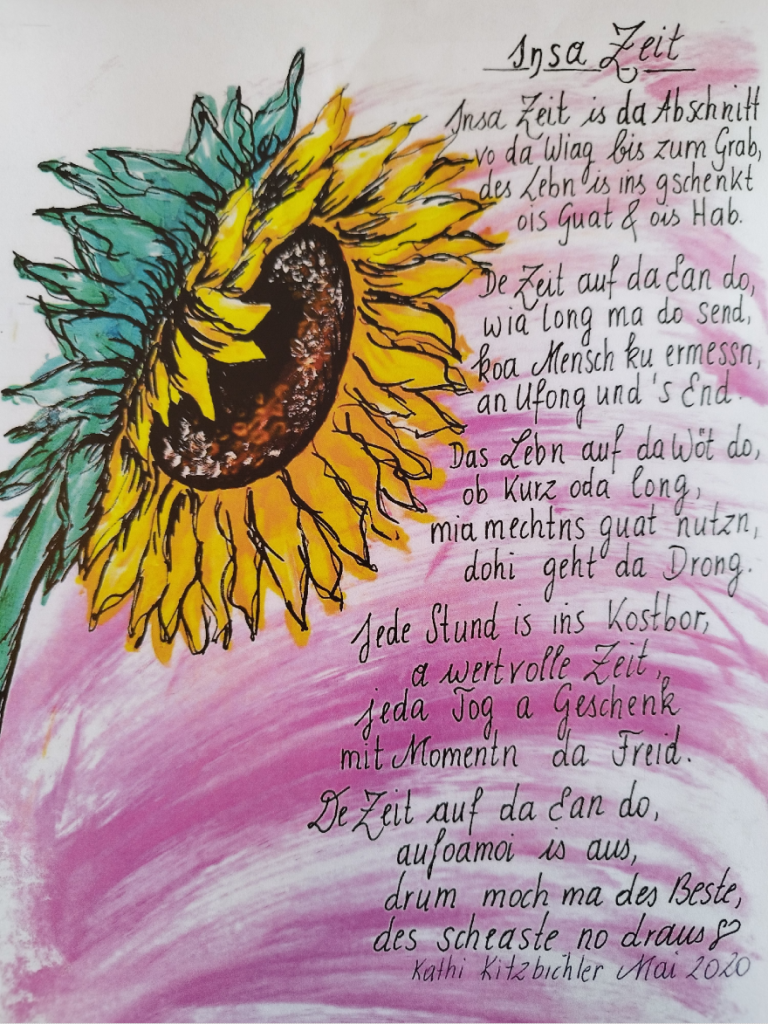 Ein Gedicht mit einer gezeichneten Sonnenblume