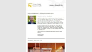Screenshot des aktuellen Newsletters zum Thema "Infoabend im Hospizhaus"