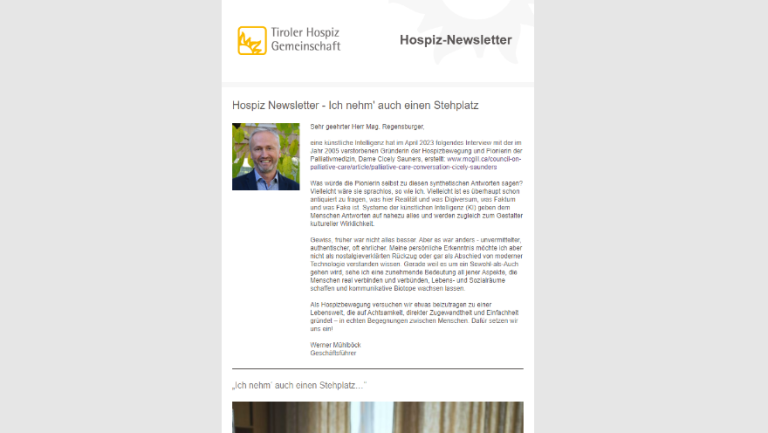 Screenshot des Hospiz Newsletters vom Mai 2023