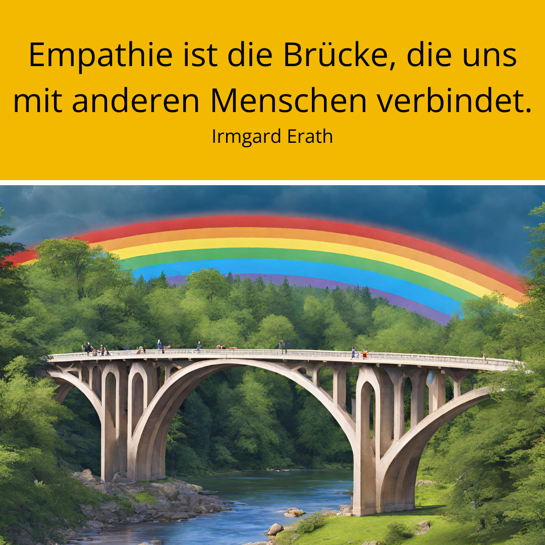 Brücke mit Regenbogen und Spruch