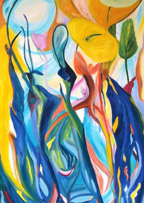 Buntes abstraktes Werk von Erika Lendecke mit starken Farben