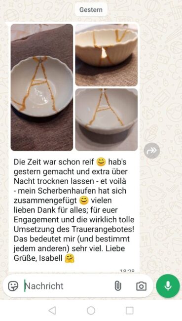 Screenshot Nachricht Wahtsapp für Kintsugi