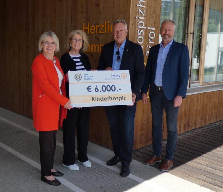 Präsidentin Angelika Wolf (Inner Wheel Club Tirol Mitte), Vorsitzende Marina Baldauf, Präsident Hans Ölhafen (Rotary Club Tels-Seefel) und Geschäftsführer Werner Mühlböck