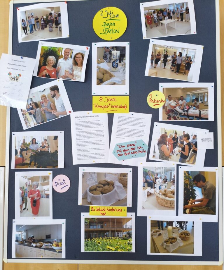 Ein Flipchart mit vielen Fotos als Erinnerung an 8 Jahre Hospizstation im Hospizhaus