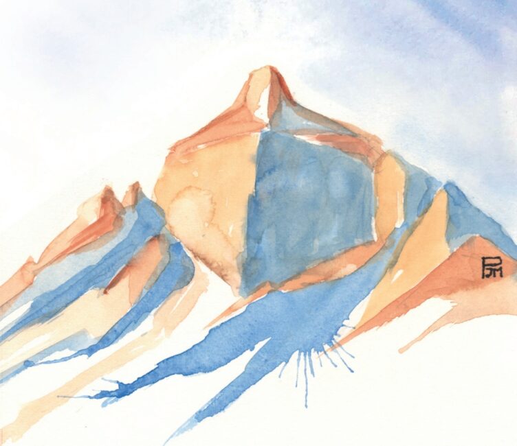 Aquarell von einer Bergkette, leicht abstrakt